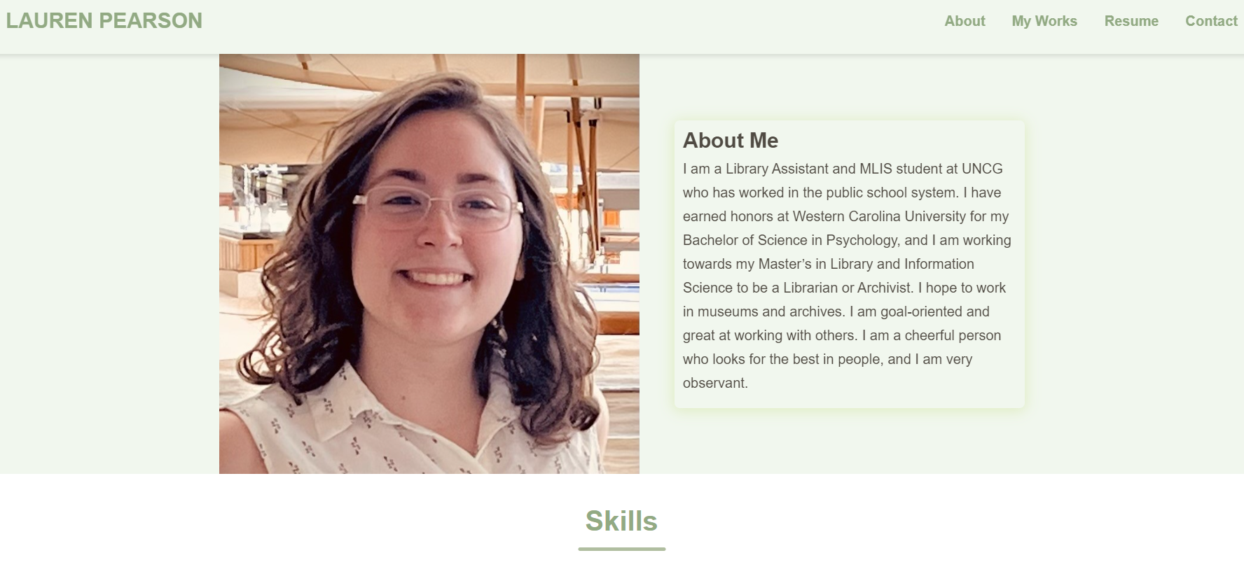 Front Page of Portfolio Website